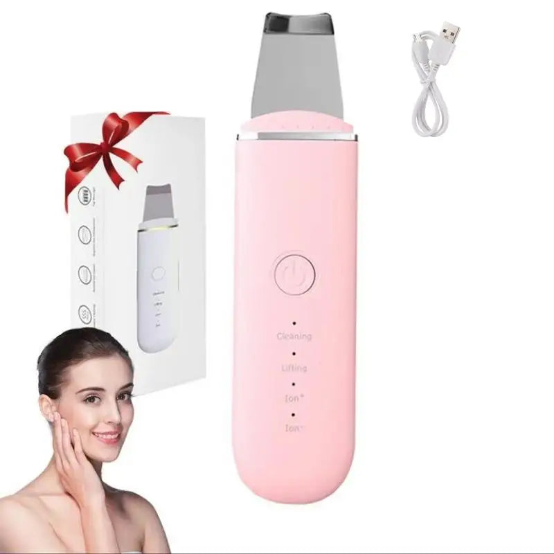 Ultrasonic Skin Scrubber Face Spatula – Pore Cleaner & Lifting Facial Cleansing Device PLUSH Pink