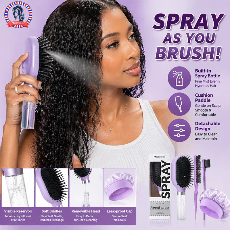 Spray Air Cushion Hair Brush Set – Detangling Comb & Satin Bonnet Hair Brush Set PLUSH