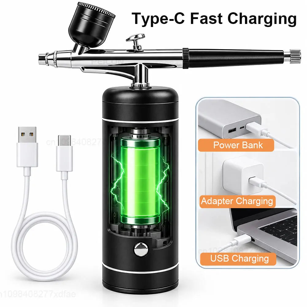 Peicon Portable Airbrush Kit with Compressor for Nail Art Airbrush Nail Kit PLUSH