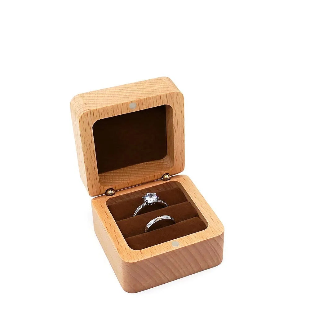 Velvet Wood Ring & Earring Box – Retro Jewelry Display Tray Jewelry Display Box PLUSH Brown Double Ring