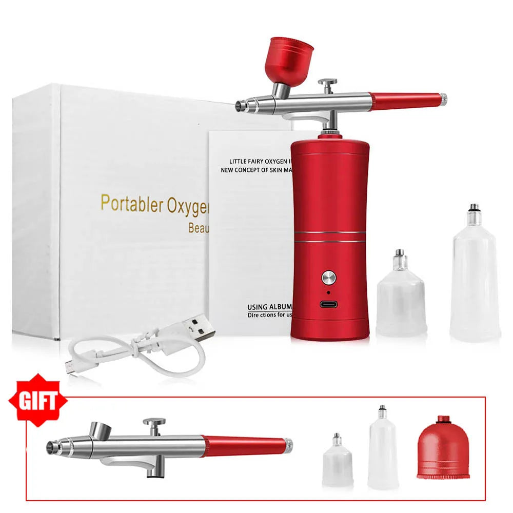 Wireless Airbrush Kit with Compressor – 0.3mm Mini Spray Gun Airbrush Spray Kit PLUSH Red Kit