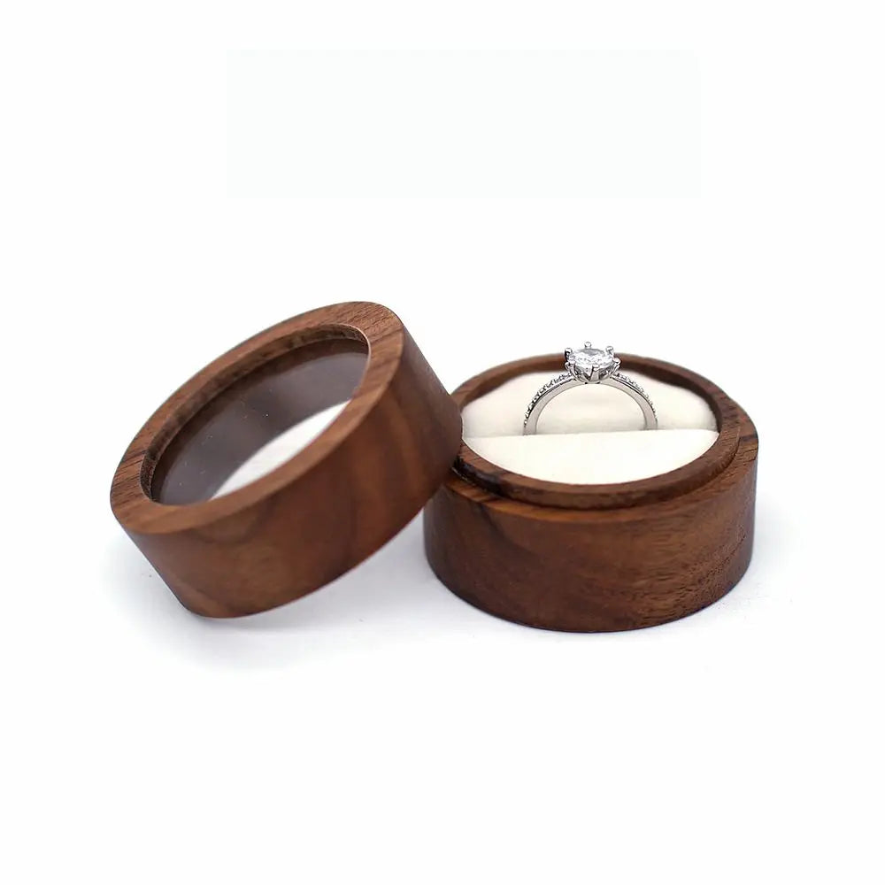 Round Walnut Wood Ring Box – Engagement & Jewelry Gift Case Jewelry Gift Box PLUSH -10