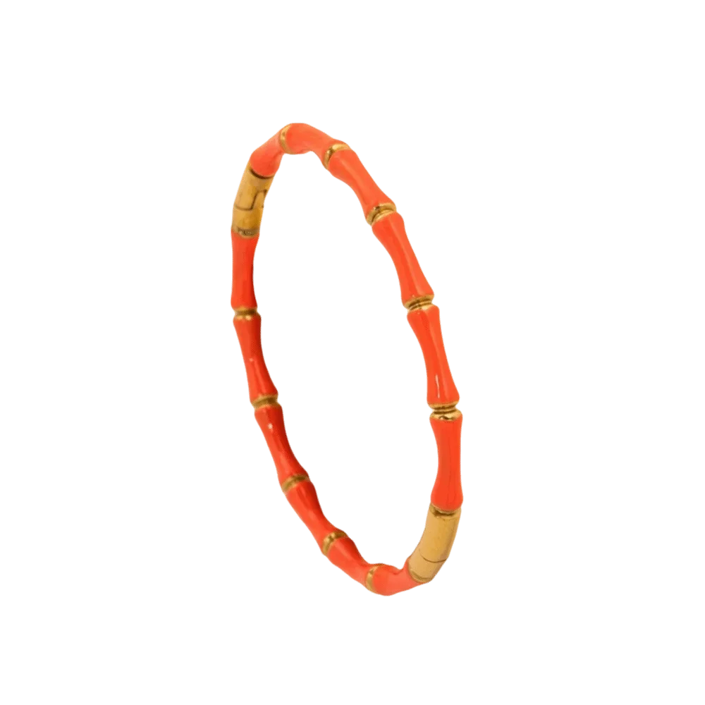 Colorful Bamboo Joint Bangle – Gold Stainless Steel Enamel Bracelet Enamel Bangle Bracelet PLUSH Orange