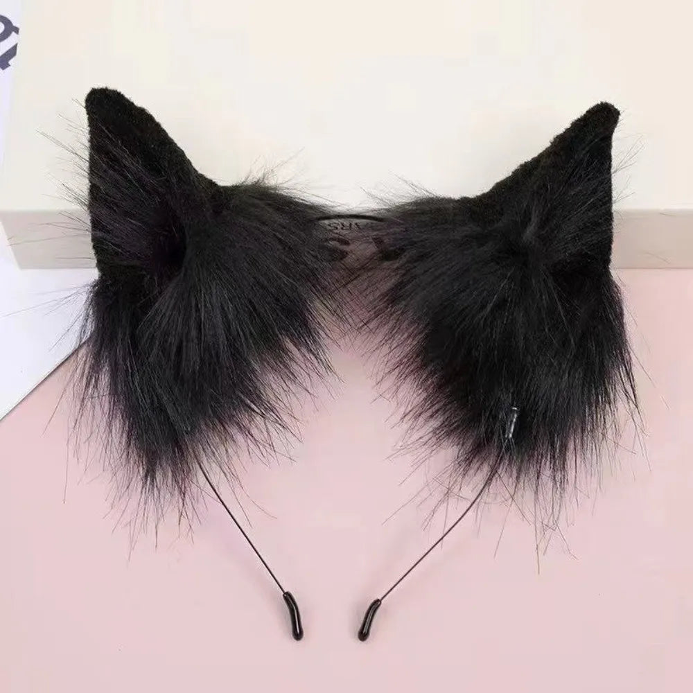 Furry Cat Ears Headband & Hair Clips – Cosplay Lolita Set Cat Ears Headband PLUSH