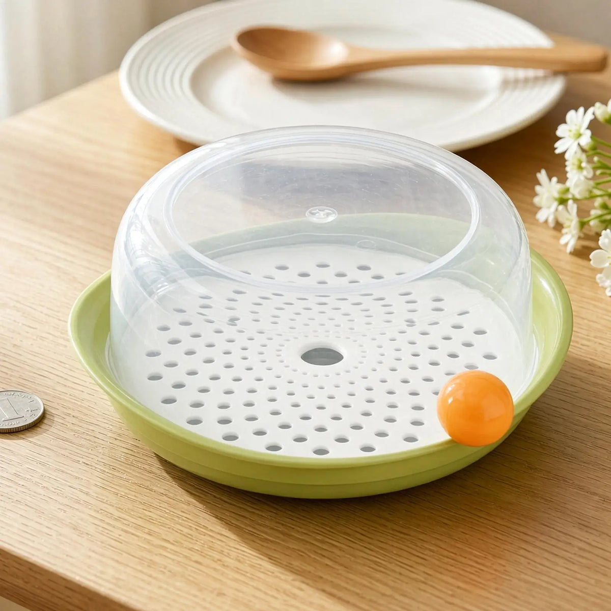 Microwave Steamer with Lid & Tray | Food Grade PP Rice Steamer Microwave Steamer PLUSH