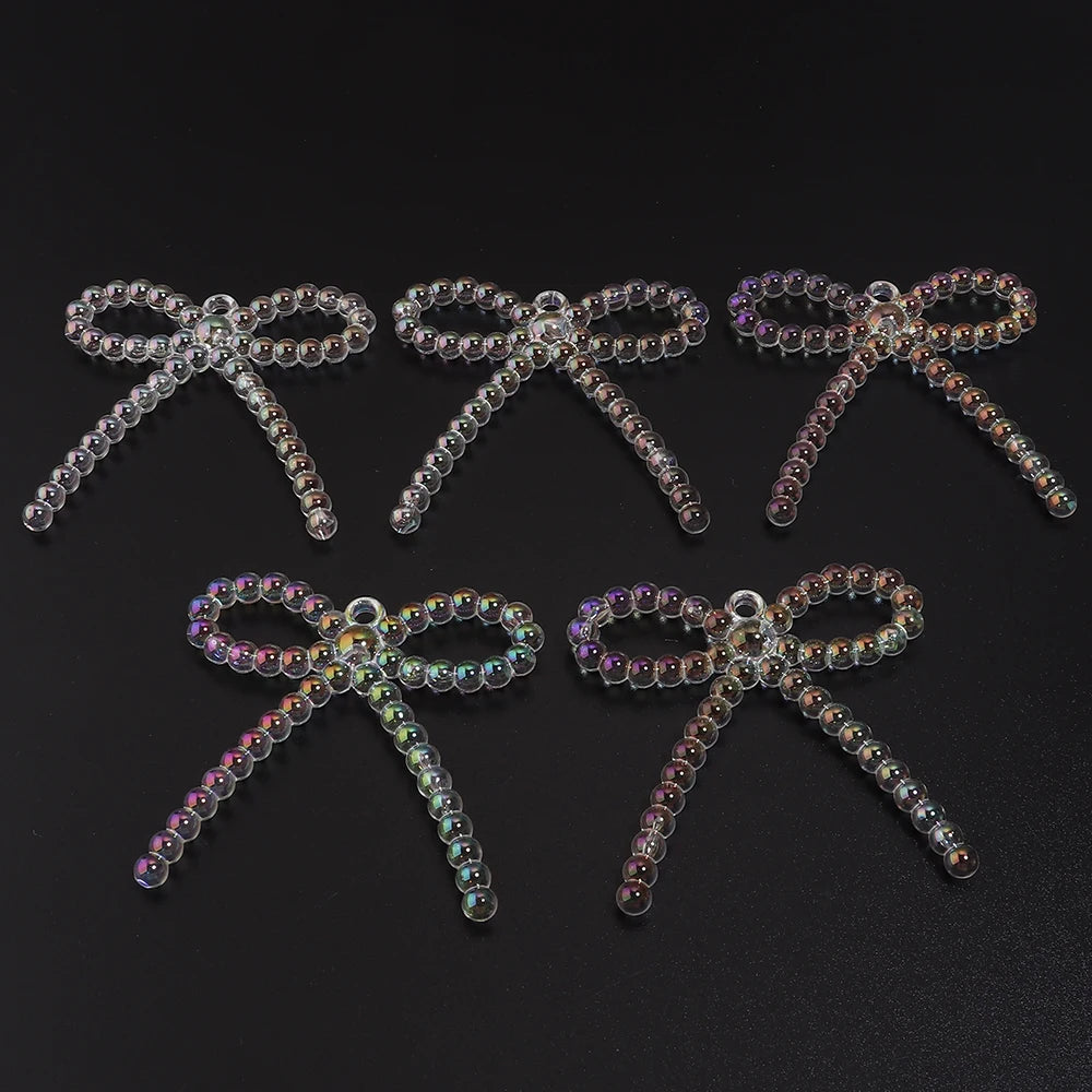 5pcs Bowknot Acrylic Charms – Color Plating DIY Jewelry Making Jewelry Charms PLUSH white
