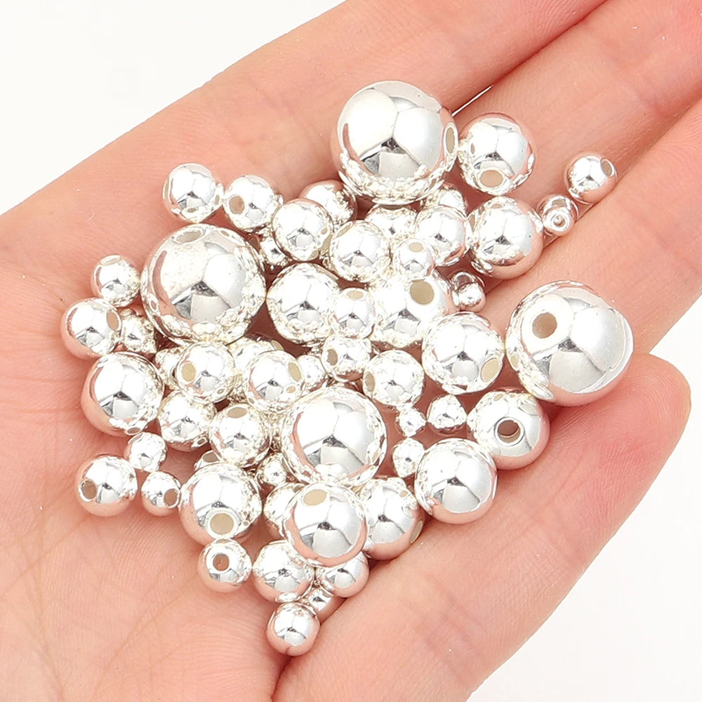 50-100pcs Silvering ABS Imitation Pearl Spacer Beads – DIY Jewelry Pearl Spacer Beads PLUSH