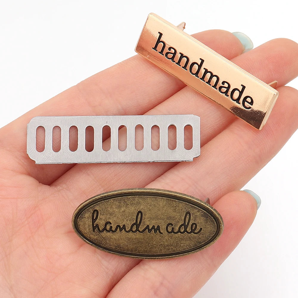Vintage Metal "Handmade" Label Tags Oval & Rectangle – 2pcs Sewing Label Tags PLUSH