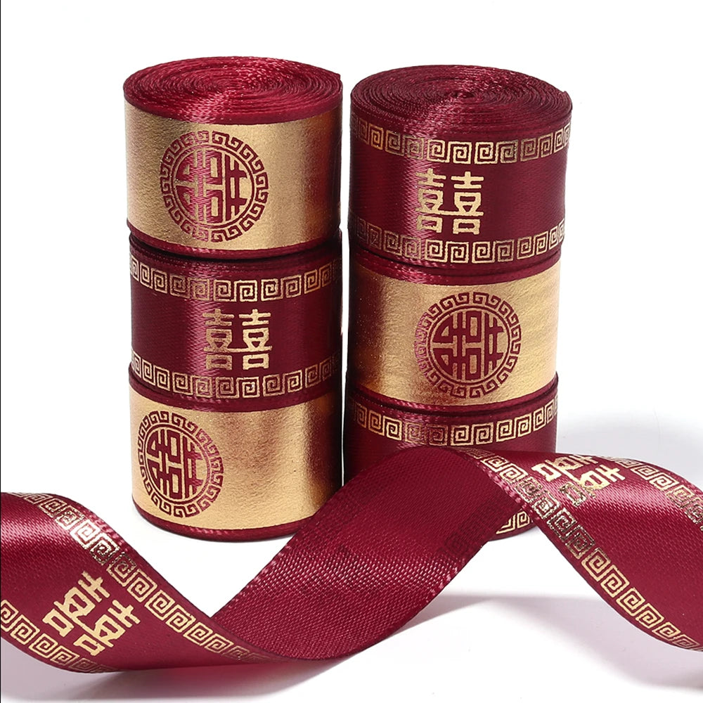 Gold Hot Stamp Satin Ribbon 2.5cm 5 Yards – Wedding & DIY Craft Craft Satin Ribbon PLUSH