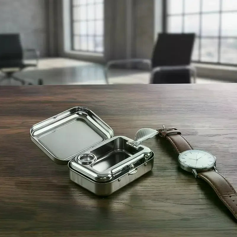 Stainless Steel Pocket Ashtray | Sealed Lid Windproof Travel Portable Pocket Ashtray PLUSH