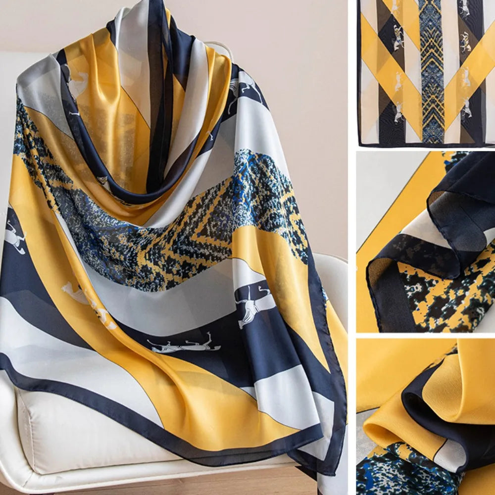 Women's Silk Chiffon Scarf – Lotus Print Shawl Wrap | 180cm Silk Chiffon Scarf PLUSH Style5