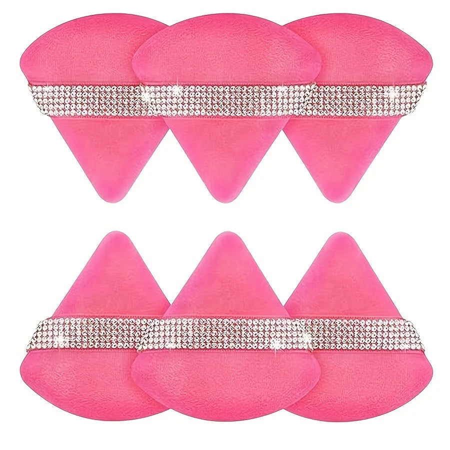 Pink Triangle Powder Puff Set 6pcs – Velvet Makeup Sponge Makeup Powder Puff PLUSH 6Pcs (rose red)