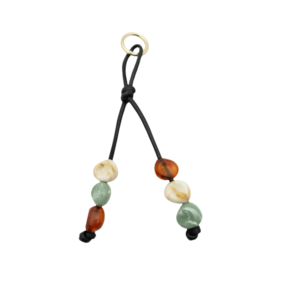 Vintage Boho Resin Beaded Keychain – Braided PU Cord Keyring Beaded Keychain PLUSH Style G
