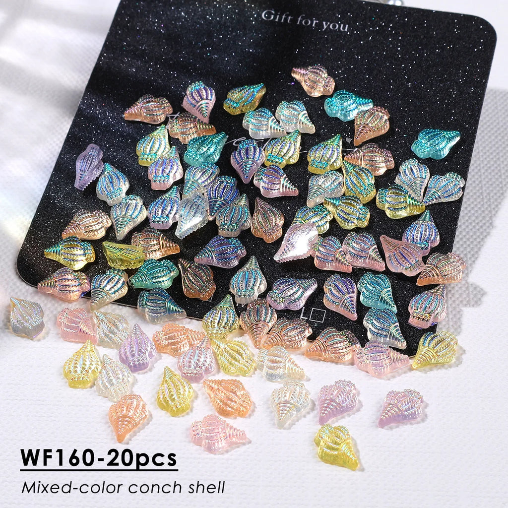 Iridescent Conch Resin Nail Charms Aurora Shell 20/50pcs Nail Art Charms PLUSH WF160-20pcs