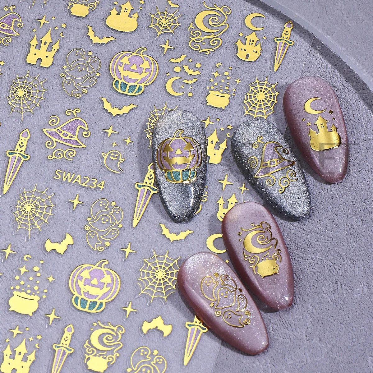 Halloween 3D Bronzing Nail Stickers – Glitter Foil Decals 2pcs Nail Art Stickers PLUSH