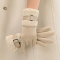 Women's Fleece-Lined Suede Winter Gloves – Windproof Full Finger Winter Gloves PLUSH Khaki