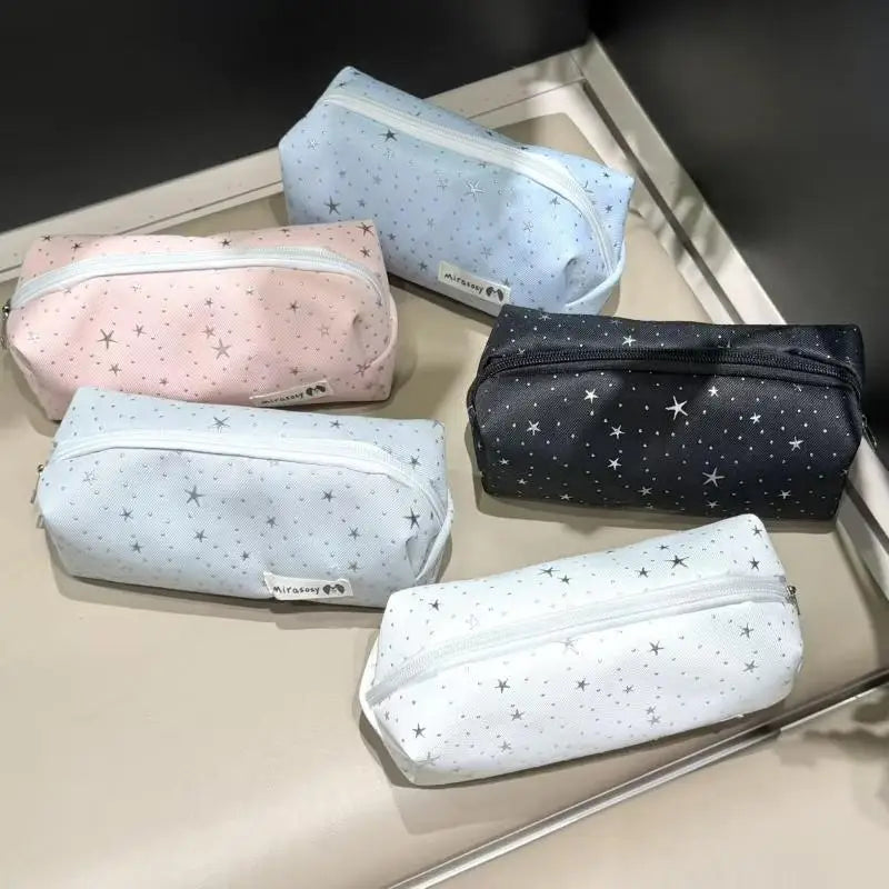 Multicolor Star Print Canvas Pencil Case | Large Zip Pouch Canvas Pencil Case PLUSH