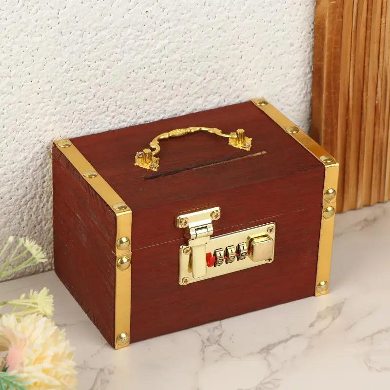Wooden 3-Digit Combination Lock Piggy Bank | Treasure Money Box Piggy Bank PLUSH