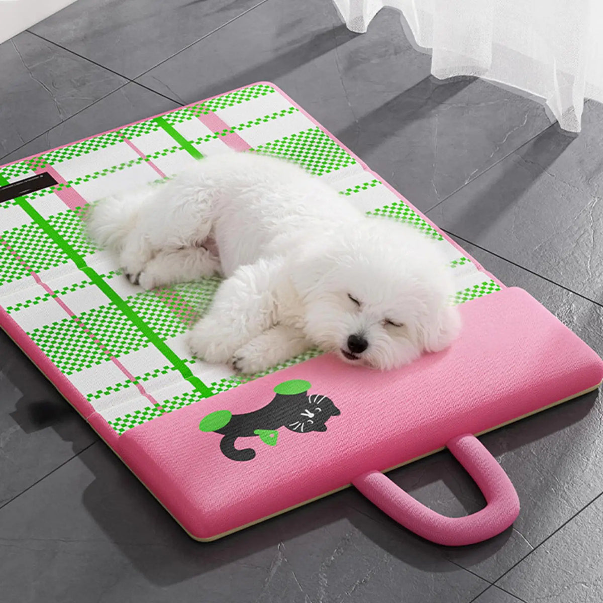 Foldable Double-Sided Cooling Pet Mat with Headrest – Green Pet Cooling Mat PLUSH