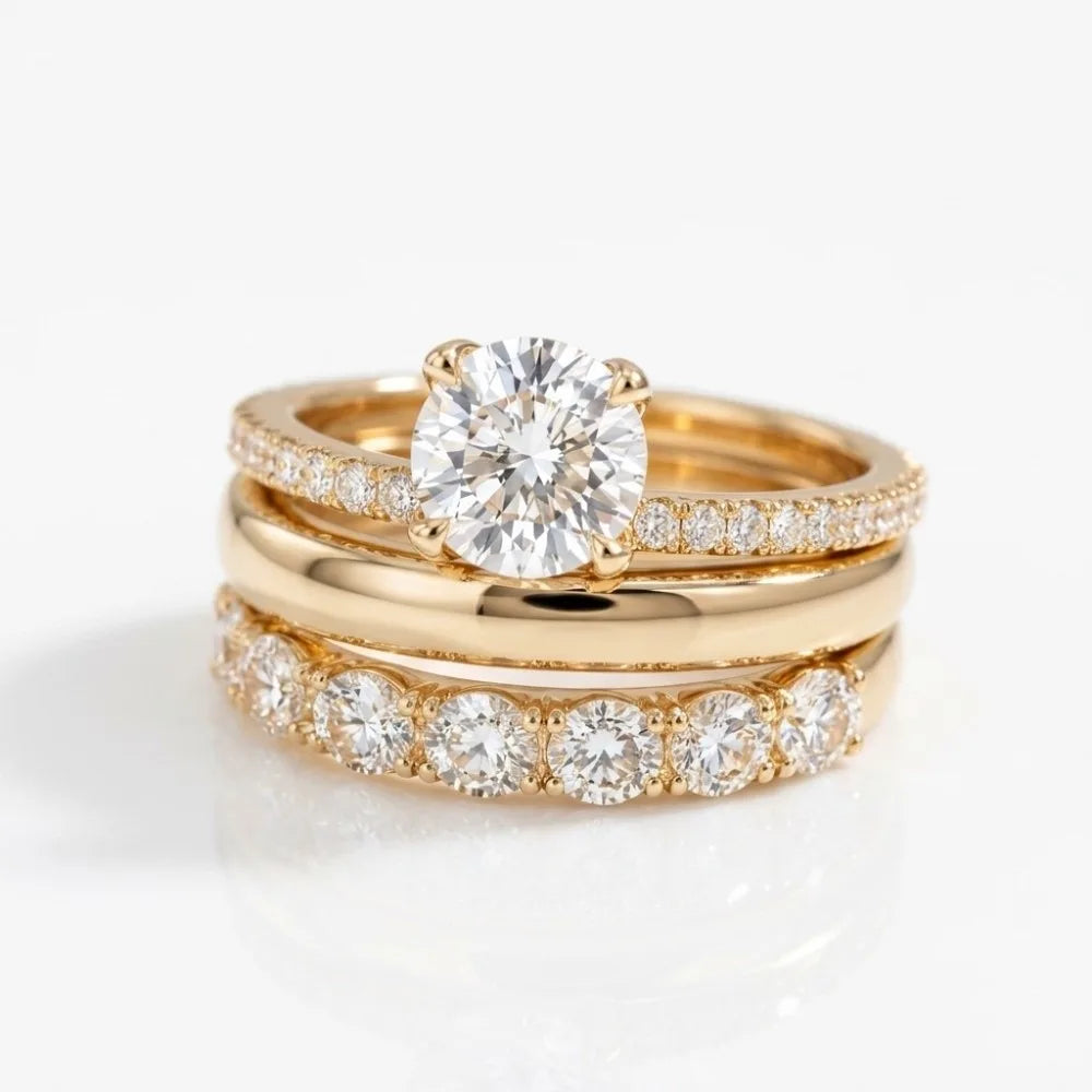 3-Piece Copper Zircon Stackable Ring Set – Gold Tone Fashion Stackable Ring Set PLUSH Size 6