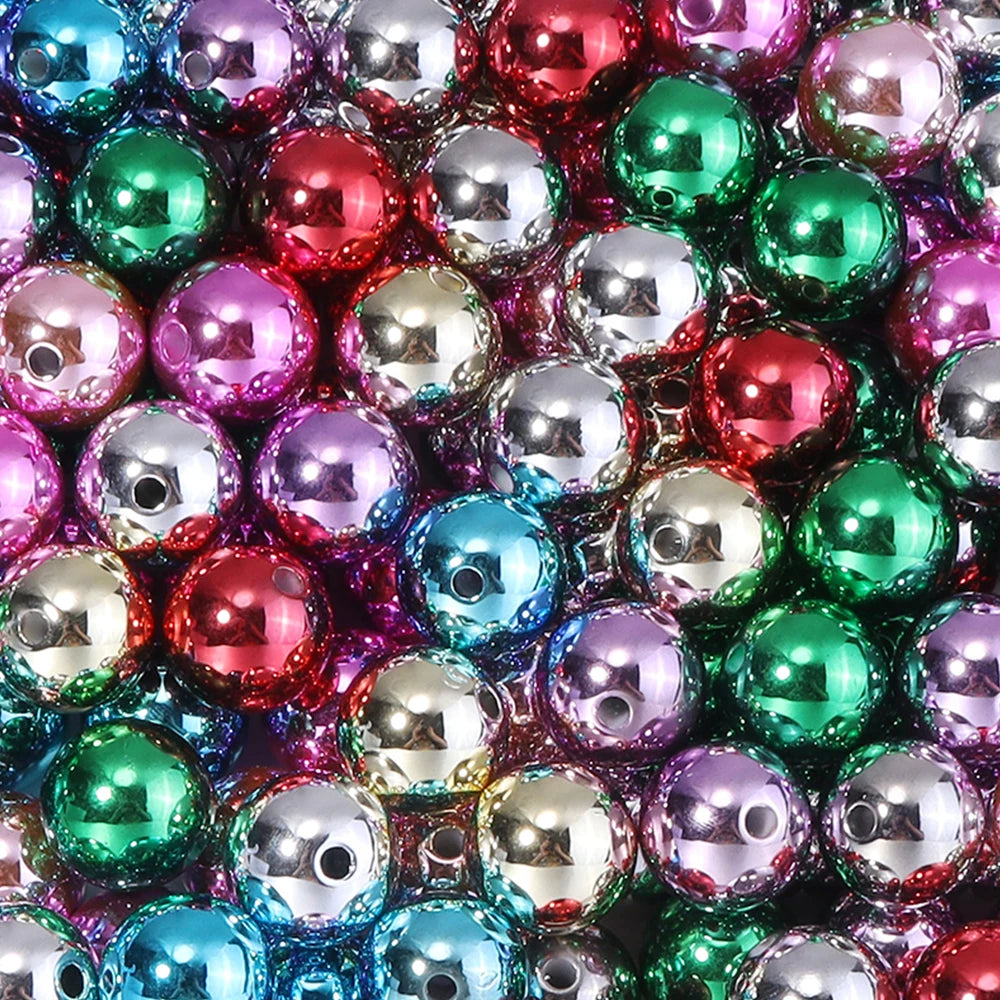 20pcs UV Metallic Round Acrylic Beads 16mm Christmas DIY Jewelry Acrylic Spacer Beads PLUSH