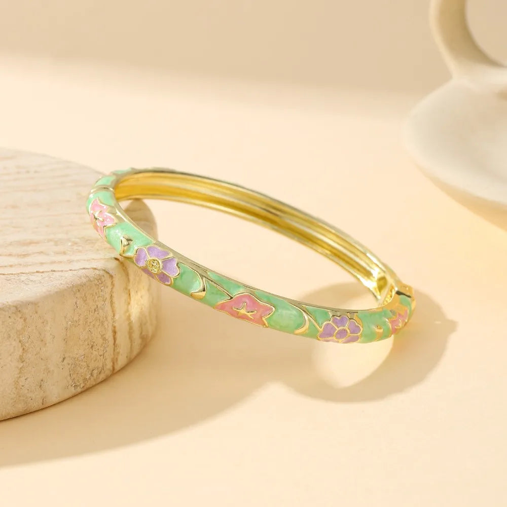 Retro Chinese Enamel Bangle – Zinc Alloy Dropped Glaze Bracelet Enamel Bangle Bracelet PLUSH Style 2