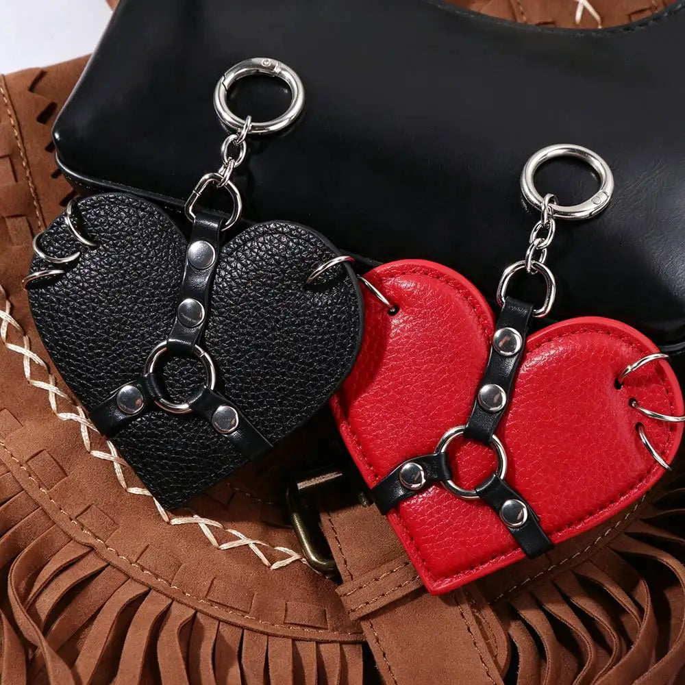 Y2K Rivet Heart Bag Charm – Punk Gothic Leather Keychain Bag Charm Keychain PLUSH