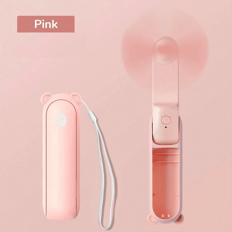 Portable USB Rechargeable Foldable Handheld Mini Fan – 3 Speeds Handheld Mini Fan PLUSH Pink
