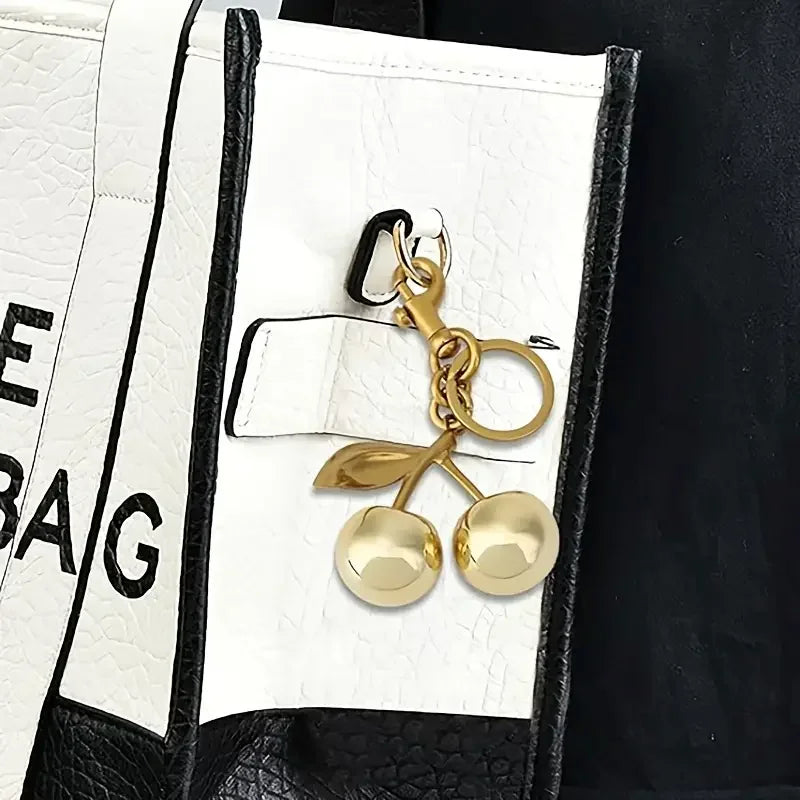 Golden Cherry Keychain Charm – Resin & Metal Bag Accessory Keychain Charm PLUSH