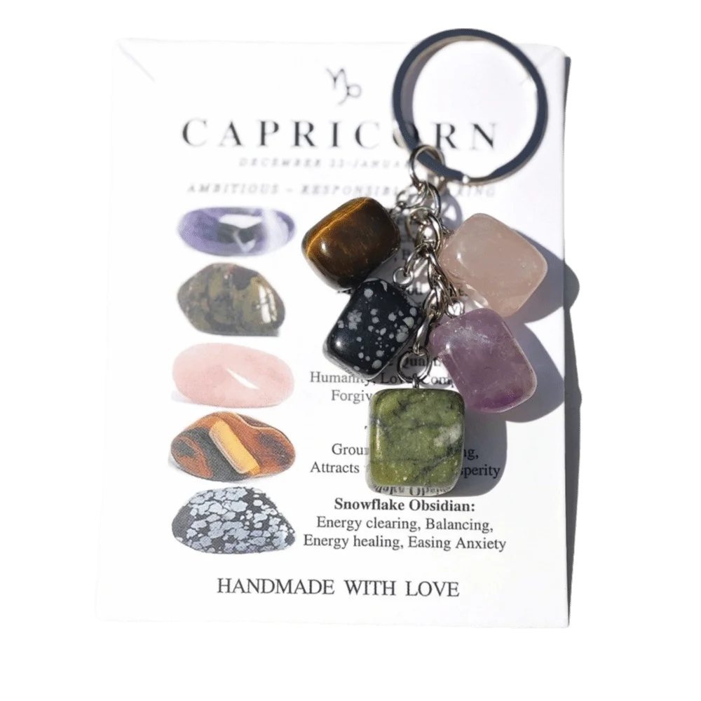 Zodiac Constellation Birthstone Keychain – Stone & Alloy Zodiac Keychain PLUSH Capricorn