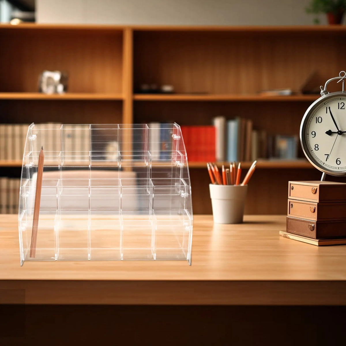 Clear Acrylic Tiered Pen Holder Stand | Desk Organizer Desk Pen Organizer PLUSH