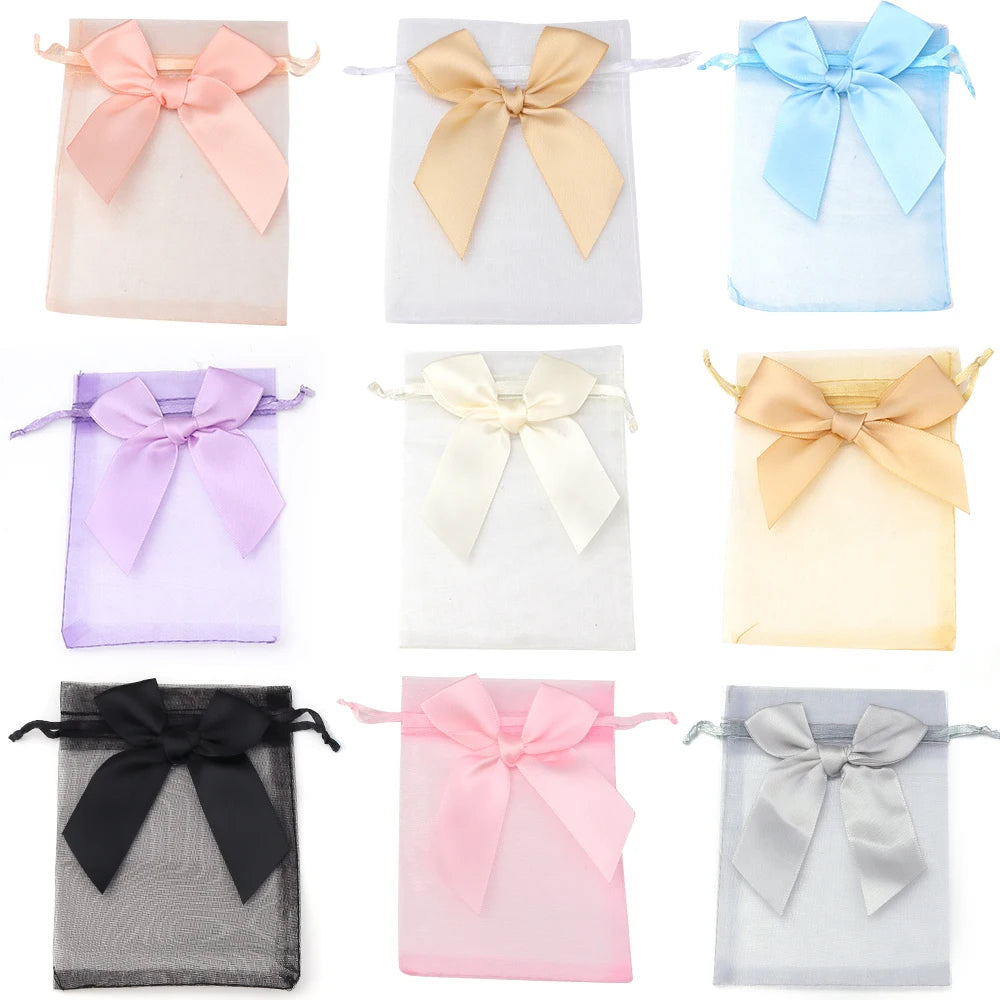 5pcs Bow Organza Drawstring Gift Bags – Wedding & Party Organza Gift Bags PLUSH