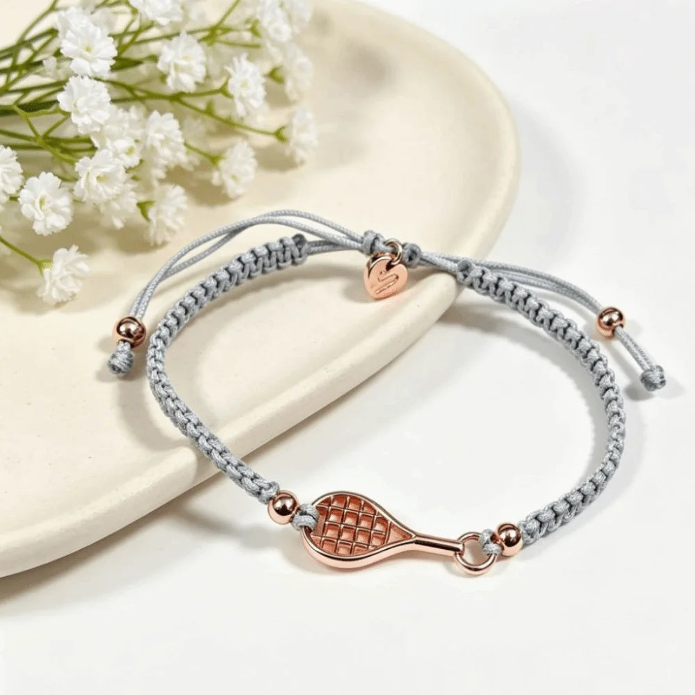 Adjustable Tennis Racket Charm Bracelet – Handwoven Copper Charm Bracelet PLUSH