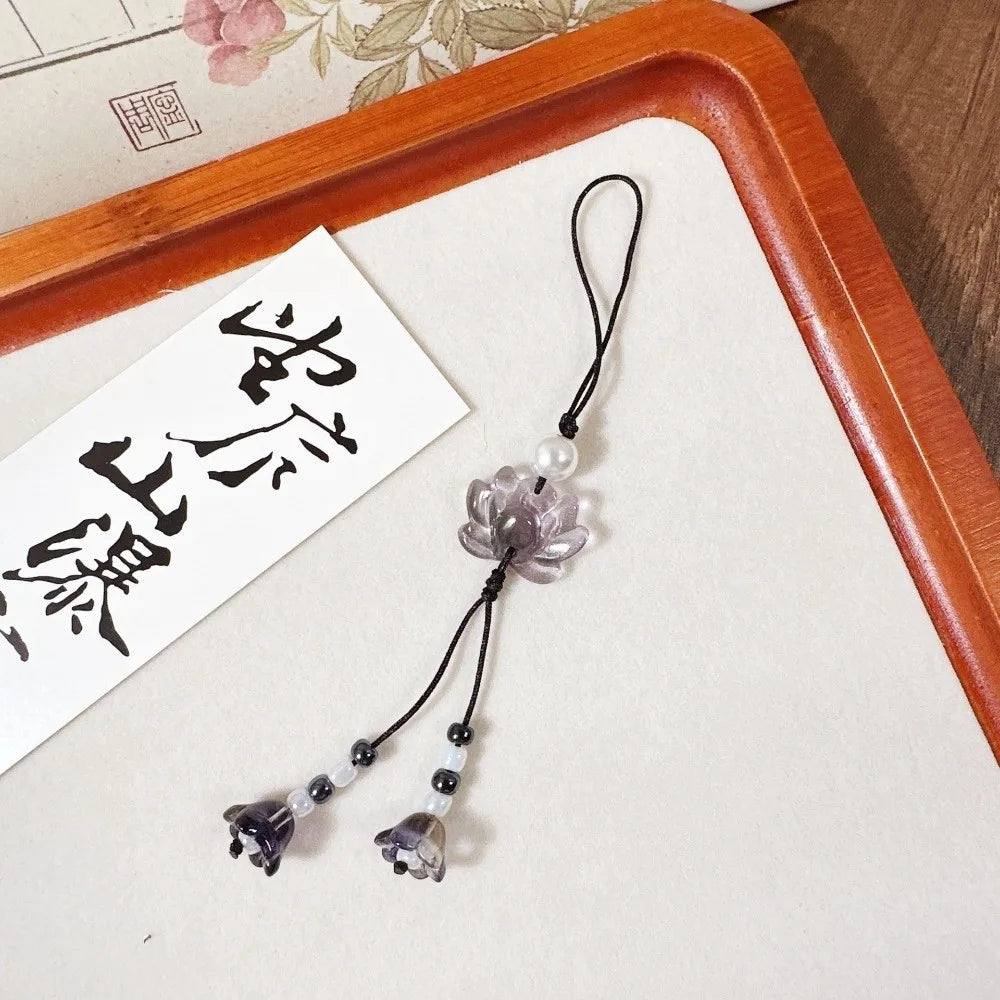 Vintage Lotus Beaded Key Chain – Chinese Tassel Lucky Charm Beaded Key Chain PLUSH Style F