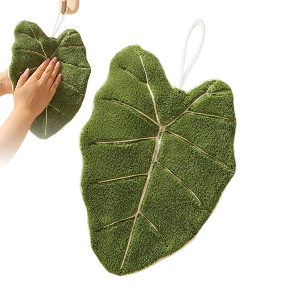 Leaf Shaped Hanging Hand Towel – Soft Absorbent Kitchen Décor Decorative Hand Towel PLUSH