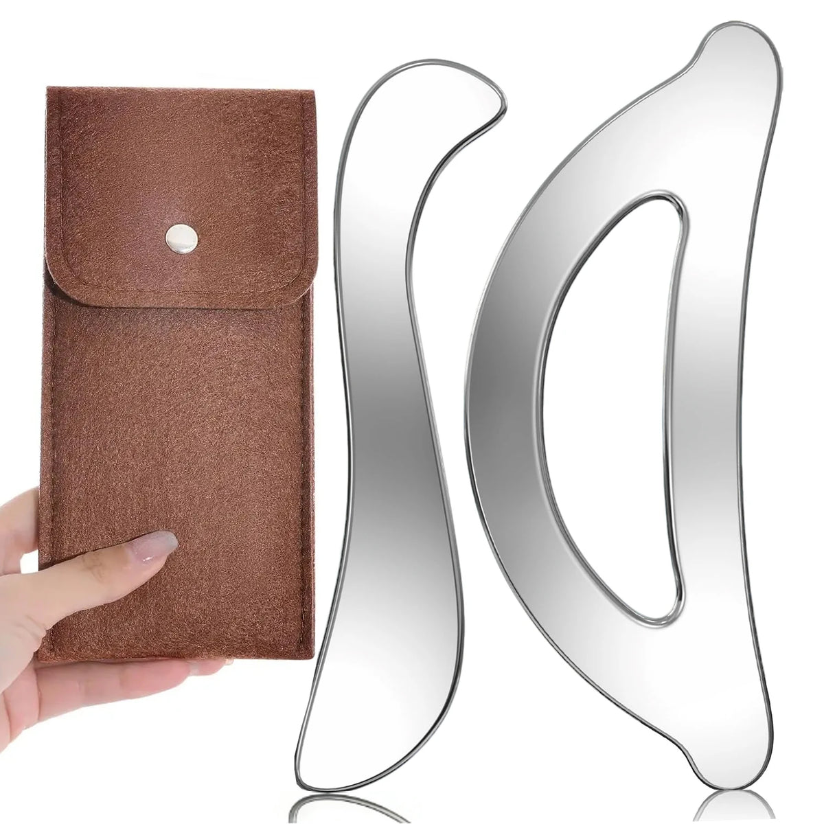 Stainless Steel Gua Sha Body Sculpting Tool Set | DUTRIEUX Gua Sha Massage Tool PLUSH 2PCS WITH BAG B