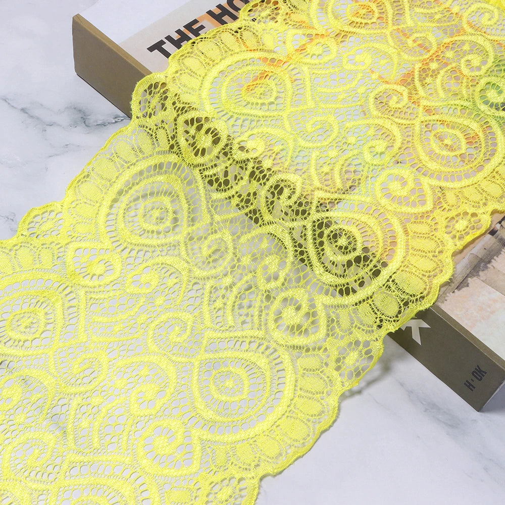 18cm Elastic Floral Lace Trim 1 Yard – DIY Sewing & Crafts Elastic Lace Trim PLUSH yellow 18cm