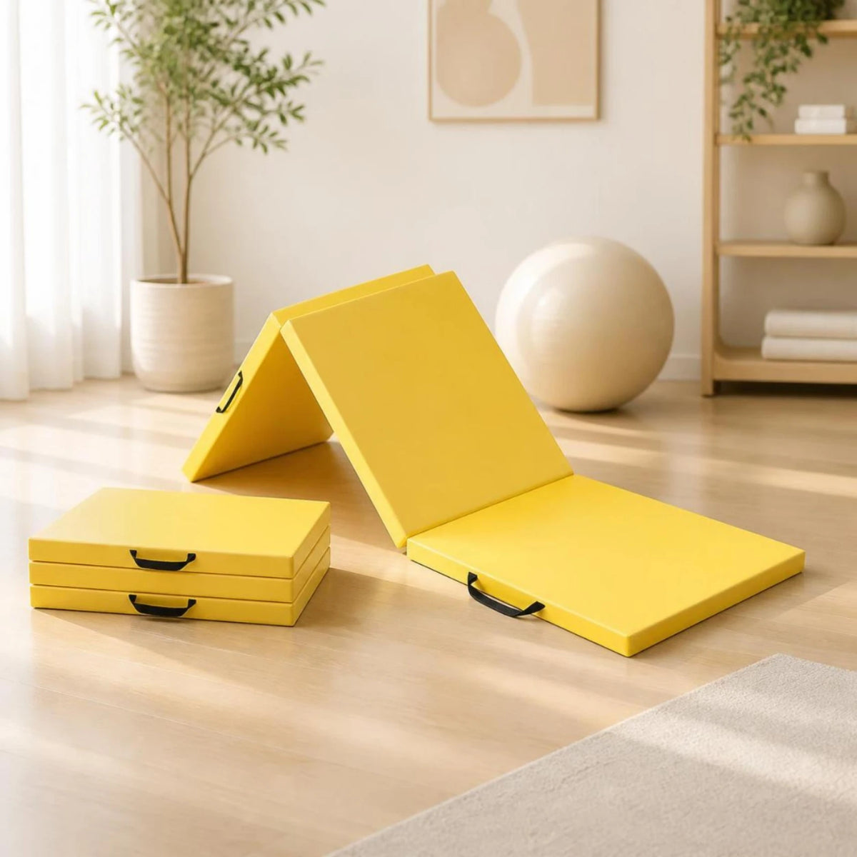 Tri-Fold Exercise Mat 5cm Thick with Handles | Folding Gym Mat Folding Exercise Mat PLUSH