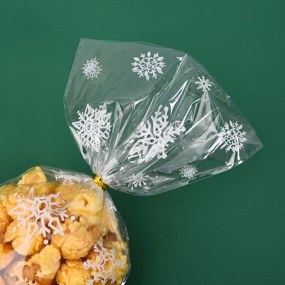 50/100PCS Christmas Snowflake Transparent Candy & Gift Bags Holiday Gift Bags PLUSH