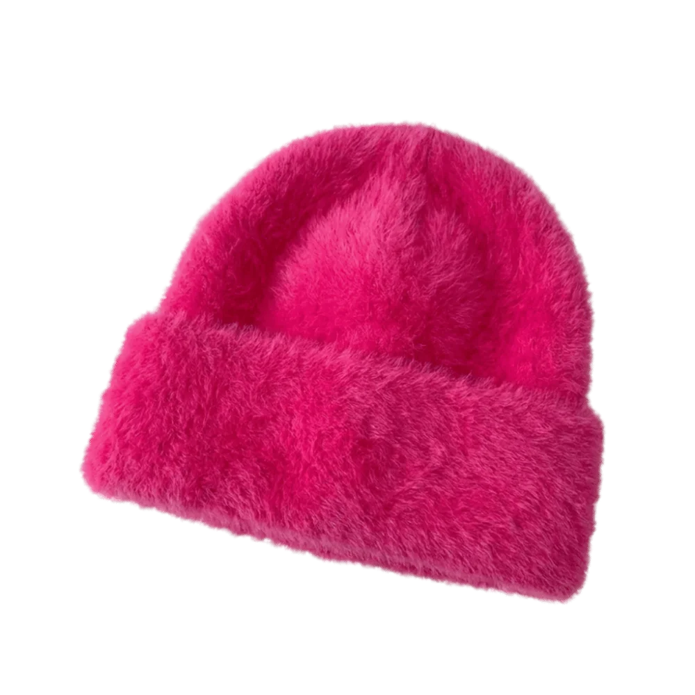 Women's Slouchy Knit Beanie Hat – Y2K Winter Thermal Skullcap Winter Knit Beanie PLUSH Rose Red