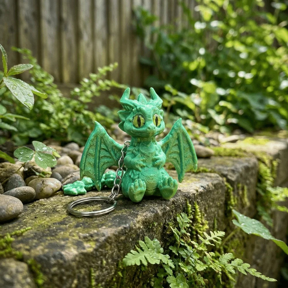 3D Printed Dragon Keychain – Articulated Gradient Keyring Novelty Keychain PLUSH