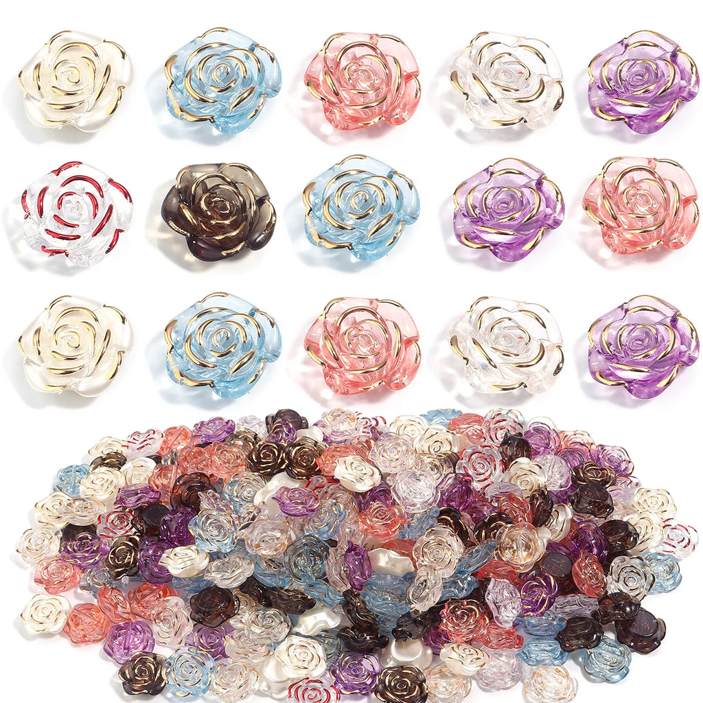 30pcs Resin Baroque Rose Beads Gold Border | DIY Jewelry Resin Jewelry Beads PLUSH