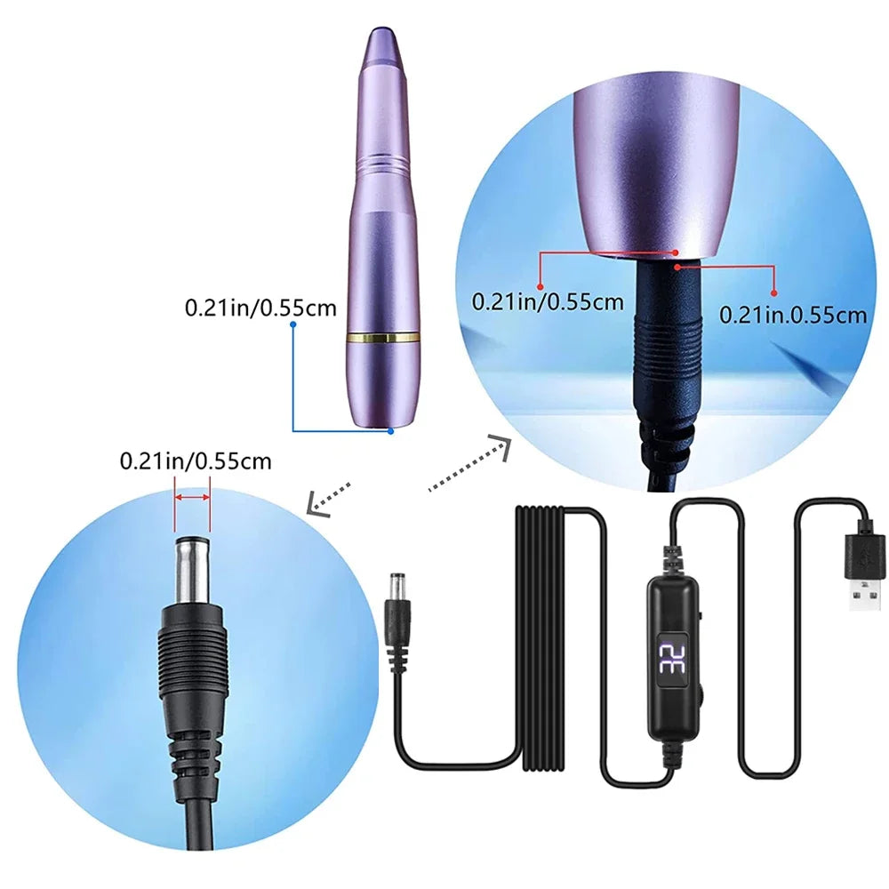 LED USB Power Cord for Nail Drill – Adjustable Speed & Direction Nail Drill Accessory PLUSH