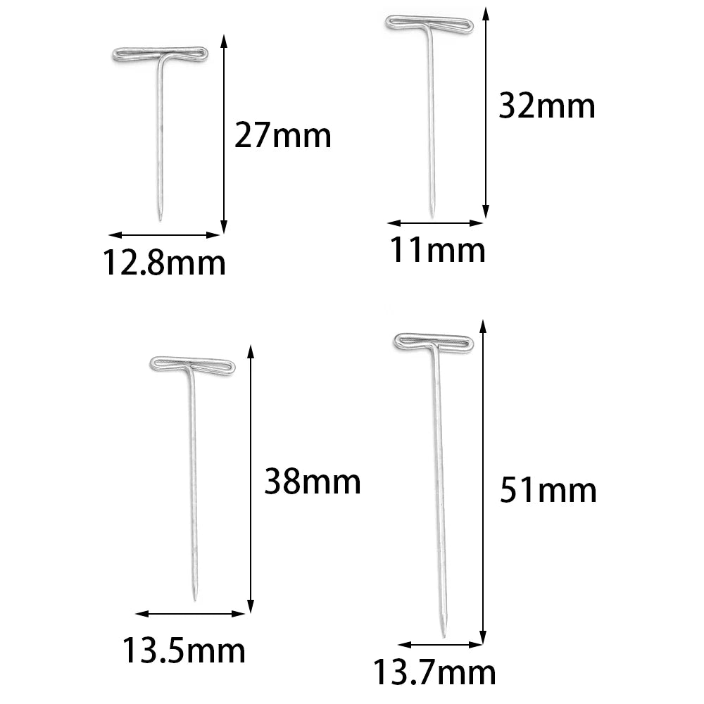 100pcs Stainless Steel T-Pins for Wig Making – 4 Sizes Wig Making Pins PLUSH