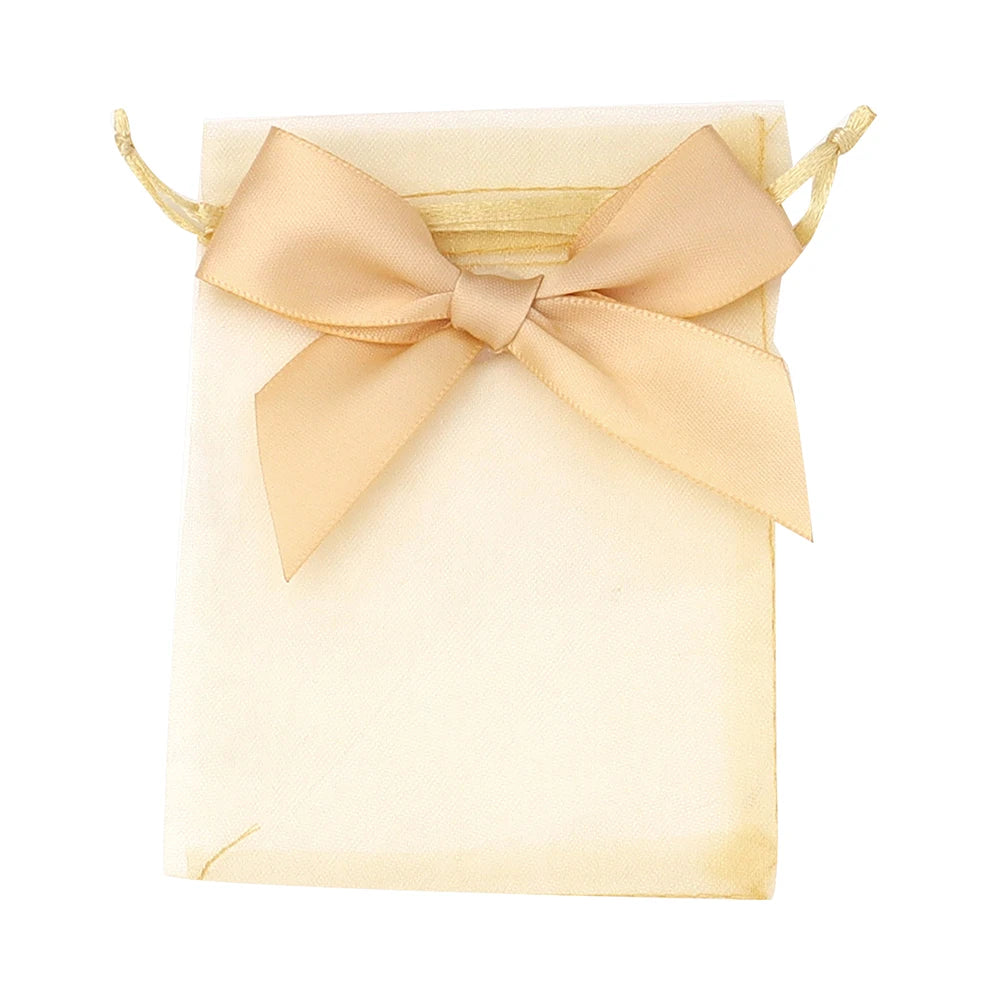 5pcs Bow Organza Drawstring Gift Bags – Wedding & Party Organza Gift Bags PLUSH gold 9x12cm