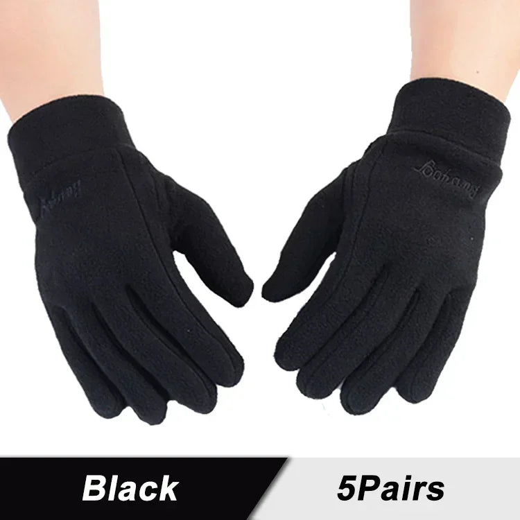Men's & Women's Winter Polar Fleece Gloves – Windproof Winter Fleece Gloves PLUSH Black-5Pairs