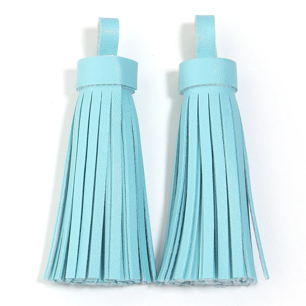 4pcs 9cm PU Leather Tassel Pendants – Bag Charm & DIY Jewelry Tassel Pendants PLUSH blue