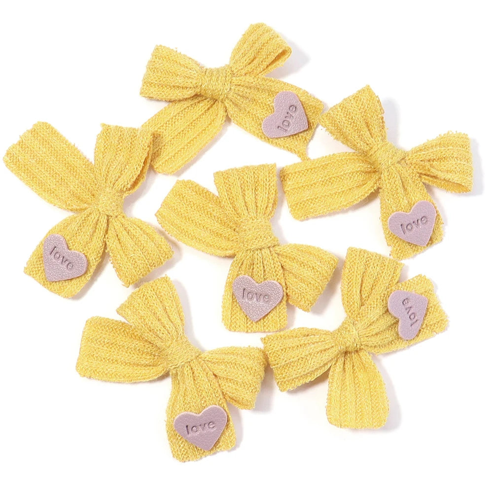 6pcs Knitted Bows Heart Tag – DIY Gift Craft Headwear Decor Craft Bow Set PLUSH yellow