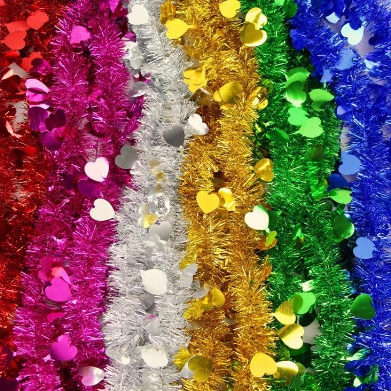 Heart & Star Tinsel Garlands – Christmas & Party Decorations Tinsel Garland PLUSH Random Color-Heart 3PCS