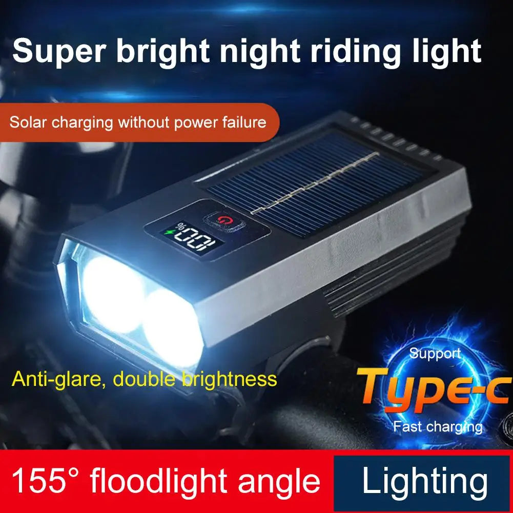 Solar LED Bicycle Headlight – Digital Display & Waterproof Solar Bike Light PLUSH